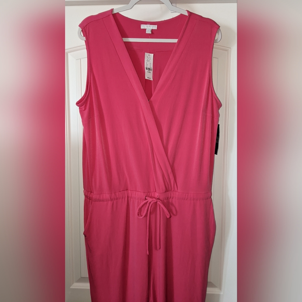 New York & Company Pink V-Neck Jumpsuit